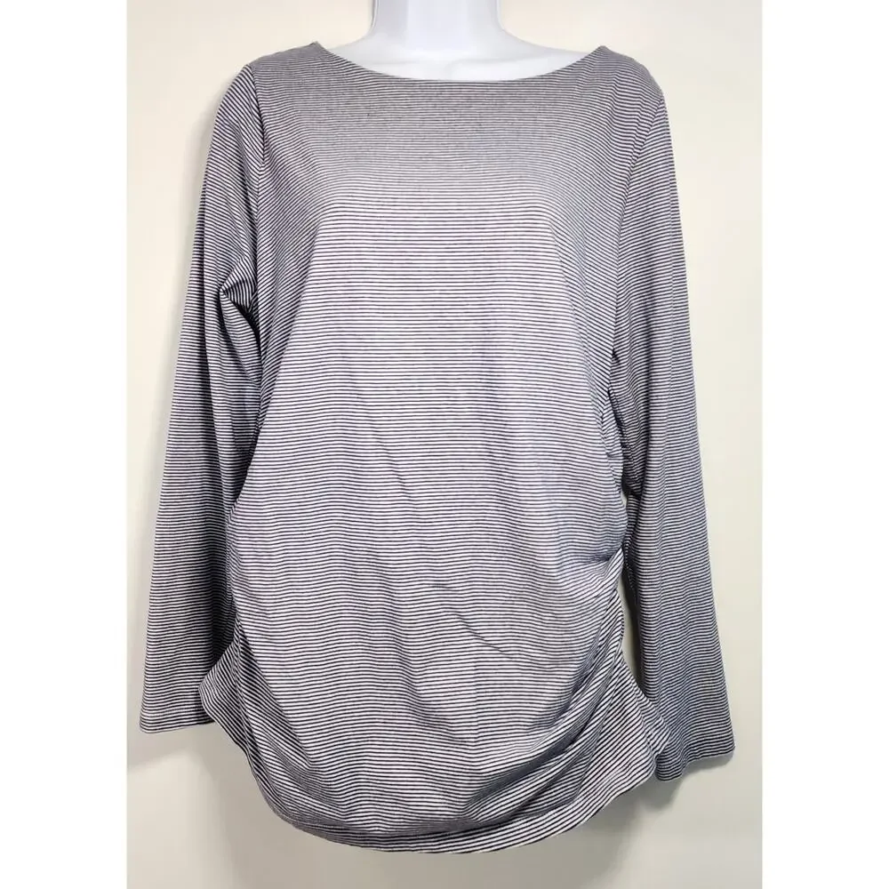 Soft Surroundings Striped Ruched Side Long Sleeve Top Nautical L - Picture 1 of 11